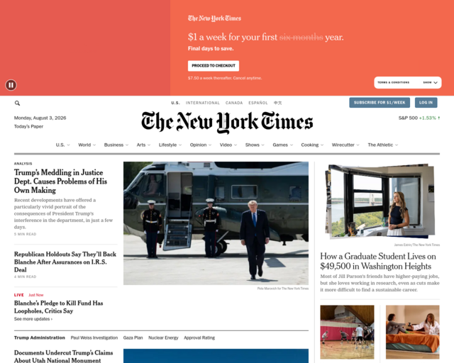 Screenshot of the New York Times website