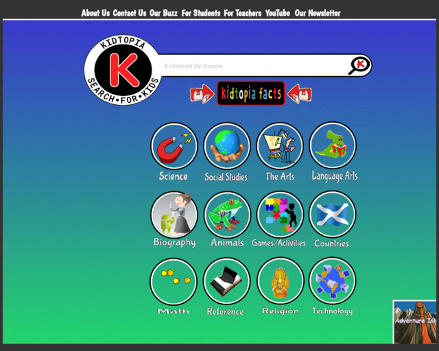 Screenshot of the Kidtopia website