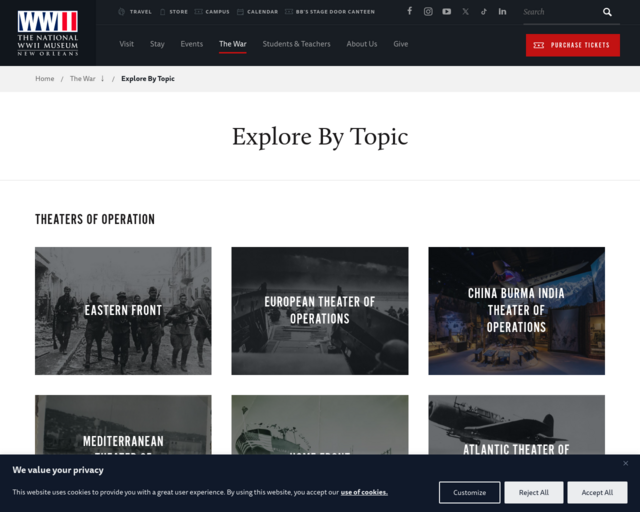 Screenshot of the The National WWII Museum website