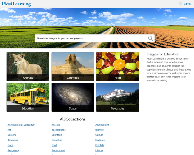 Screenshot of the Pics4Learning website