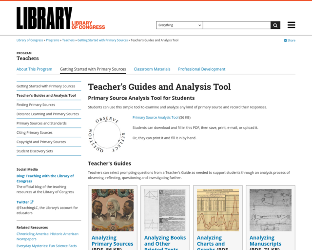 Screenshot of the Teacher's Guides and Analysis Tool website