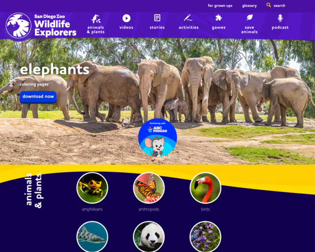Screenshot of the San Diego Zoo Kids website