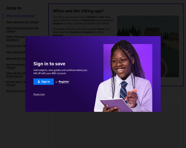 Screenshot of the BBC Bitesize - Who were the Vikings? website