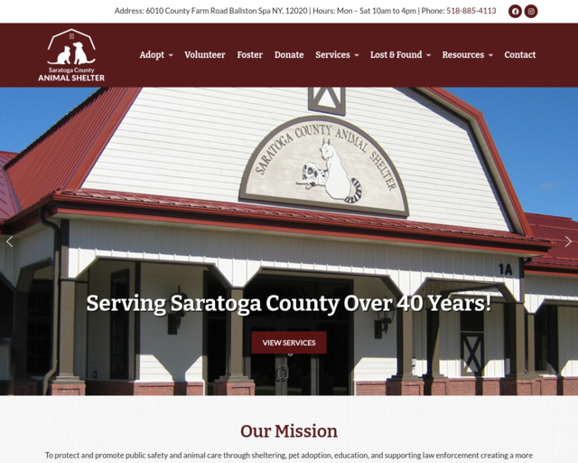 Screenshot of the Saratoga County Animal Shelter website