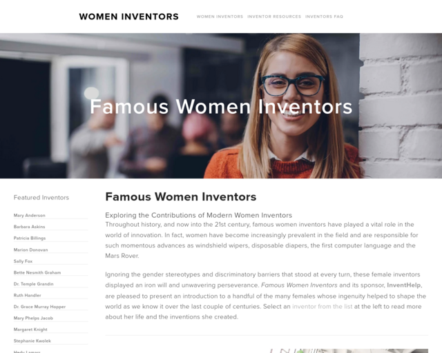 Screenshot of the Women Inventors website