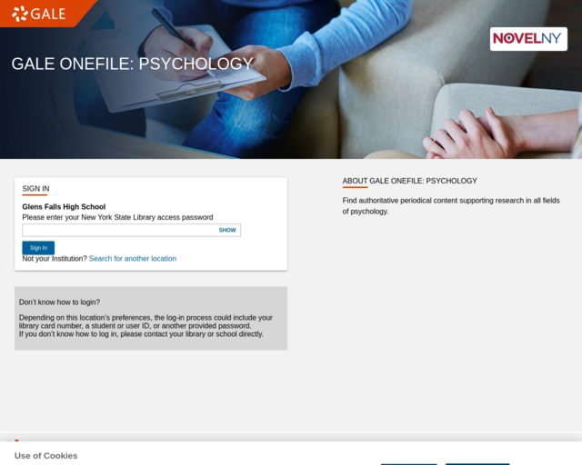 Screenshot of the Gale OneFile: Psychology website