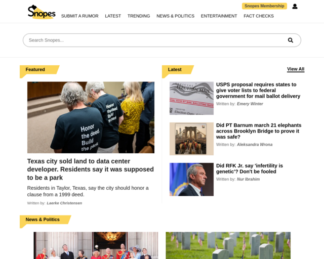 Screenshot of the SNOPES website