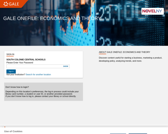 Screenshot of the Gale OneFile: Economics and Theory website