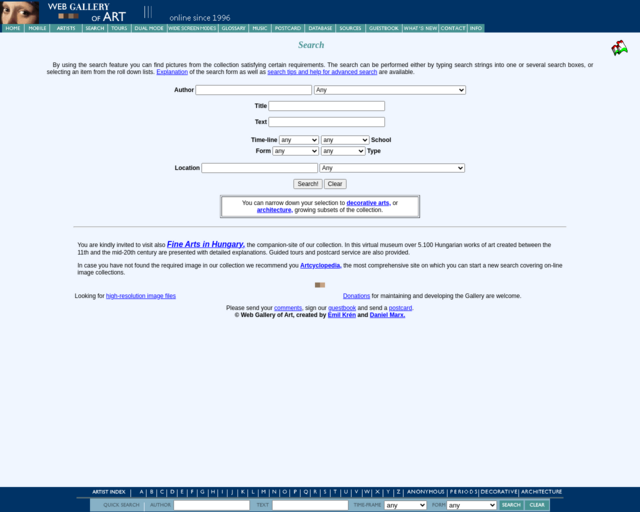 Screenshot of the Web Gallery of Porperzia de'Rossi's works website