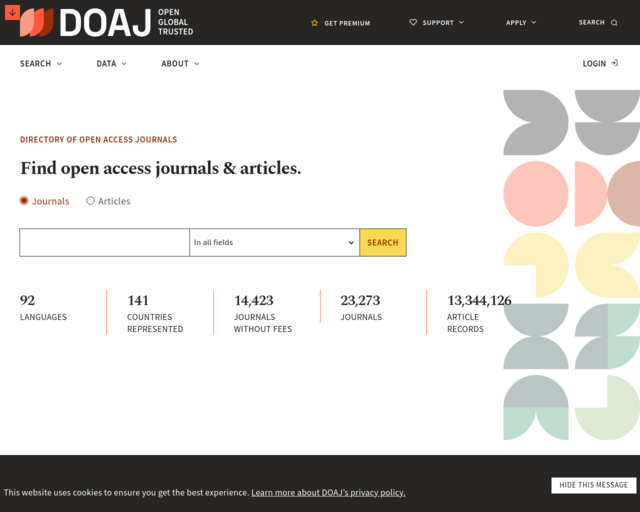 Screenshot of the Directory of Open Access Journals website