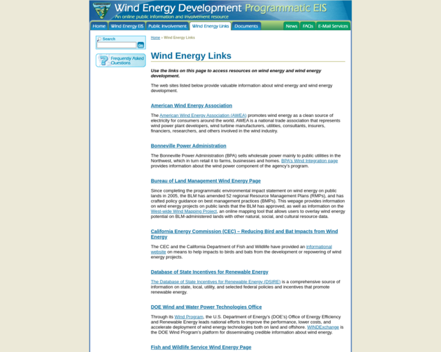 Screenshot of the Wind Energy Guide website