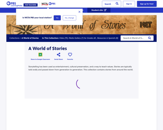 Screenshot of the A World of Stories website