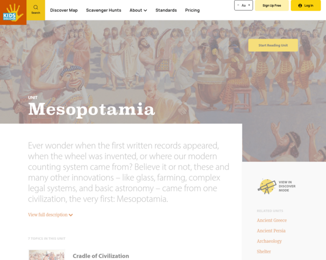 Screenshot of the Kids Discover website