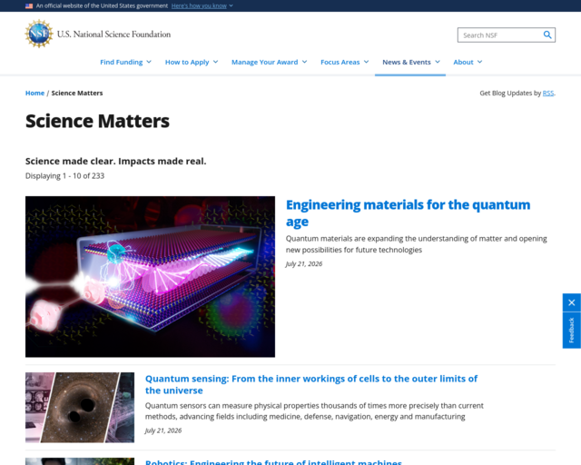 Screenshot of the Science Matters website