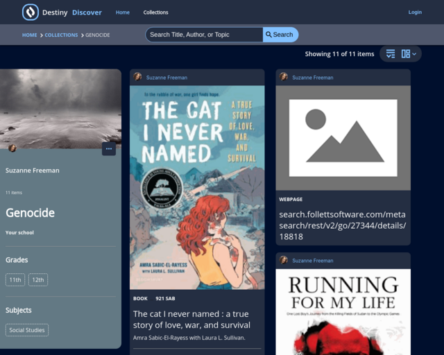 Screenshot of the Destiny Collection of Books in our Catalog website
