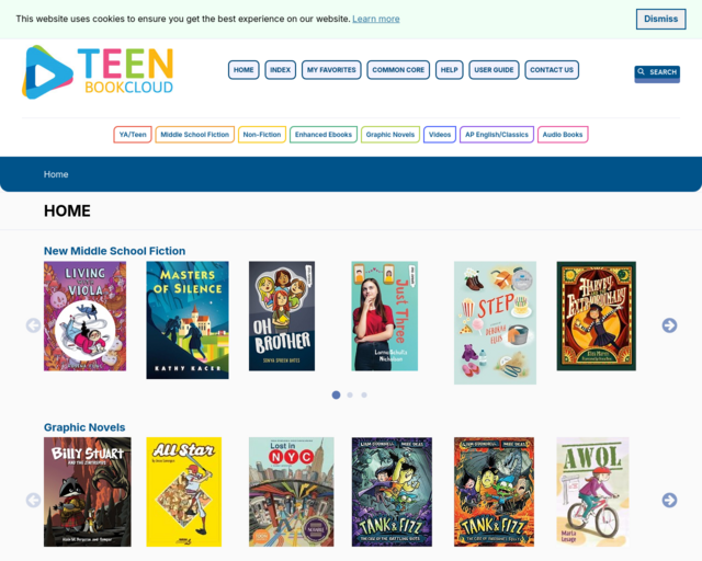 Screenshot of the Teen Book Cloud website