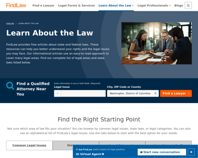 Screenshot of the FindLaw website