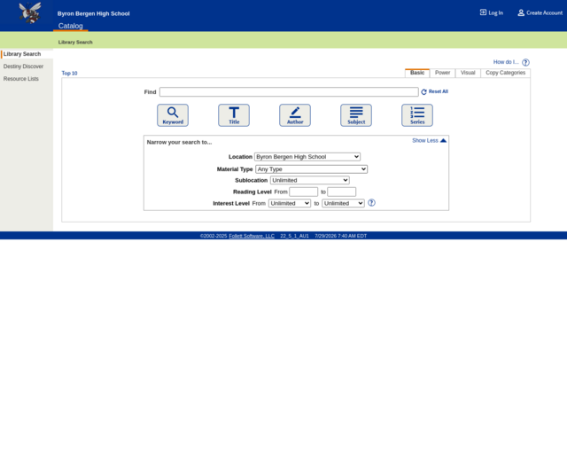 Screenshot of the OPAC website