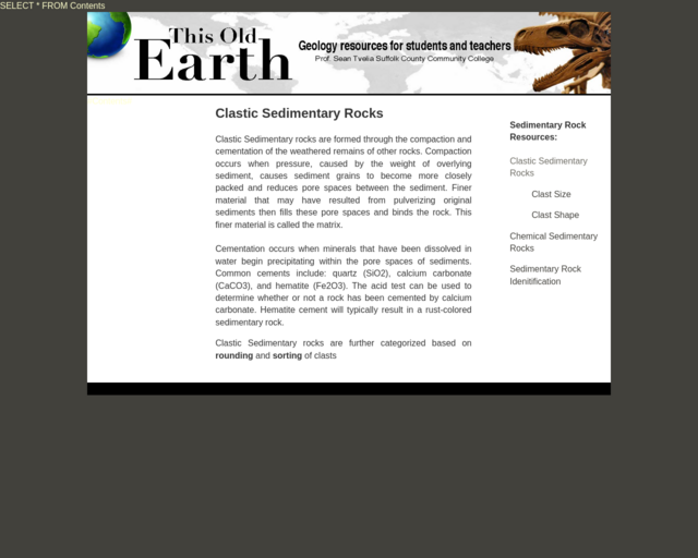 Screenshot of the Clastic Sedimentary Rocks 5 website