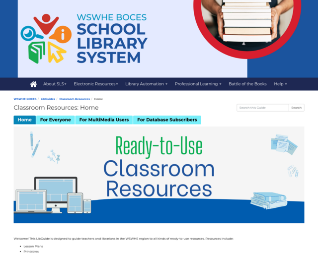 Screenshot of the Ready-to-Use Classroom Resources website