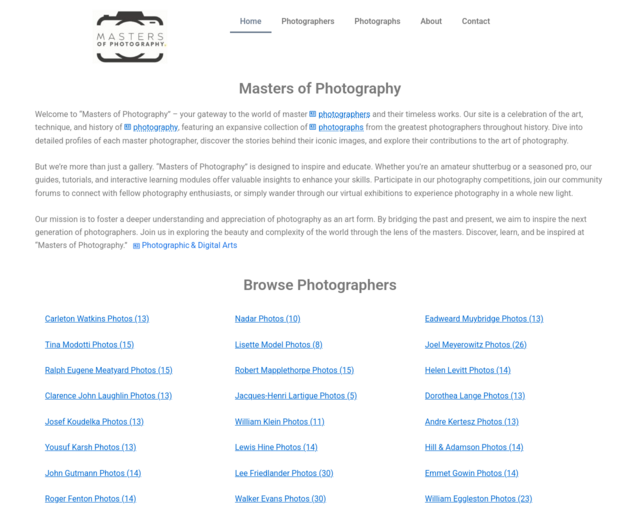 Screenshot of the Masters of Photography website