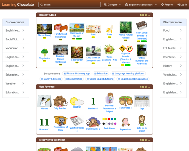 Screenshot of the Learning Chocolate website