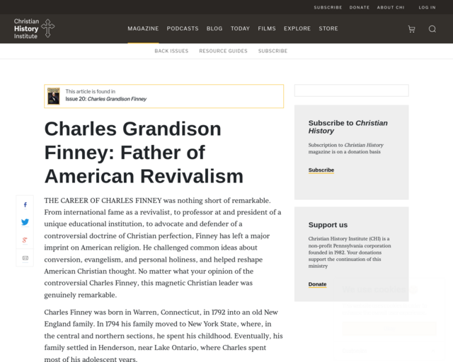 Screenshot of the Charles Finney website