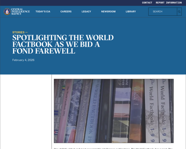 Screenshot of the The World Factbook website