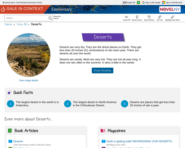 Screenshot of the Deserts @ Gale In Context website