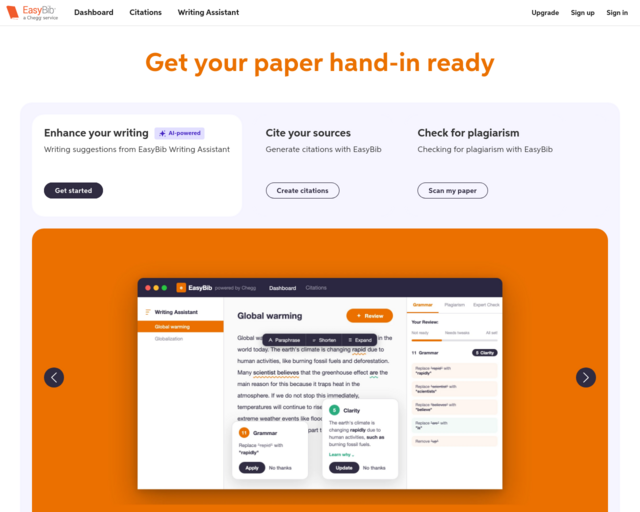 Screenshot of the EasyBib website