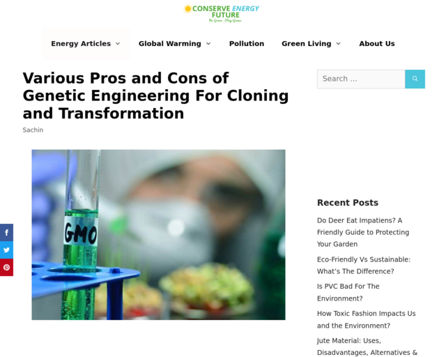 Screenshot of the Pros and Cons of Genetic Engineering in Humans website