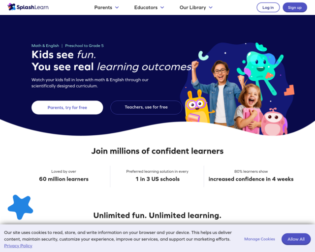 Screenshot of the Splash Math website