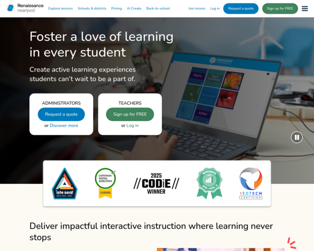 Screenshot of the Nearpod website