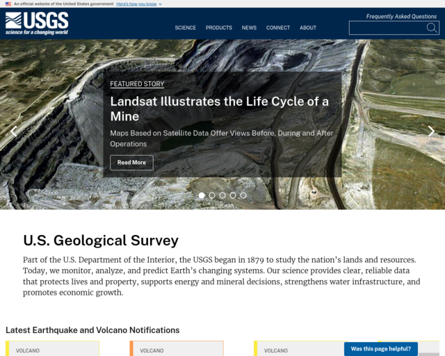 Screenshot of the U.S. Geological Survey website