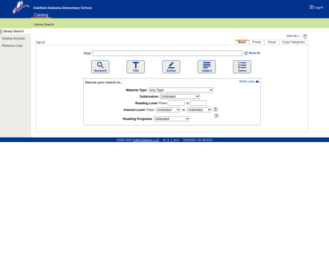 Screenshot of the OPAC website