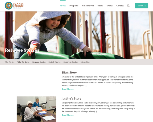 Screenshot of the Refugee Stories website