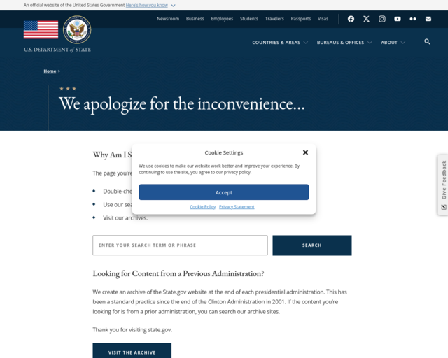 Screenshot of the U.S. Department of State website